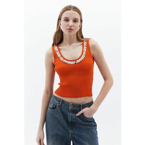 Top slim fit cu decolteu rotund - Coral imagine
