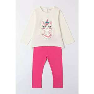 Set de bluza cu imprimeu grafic si colanti cu model uni - Alb/Roz imagine
