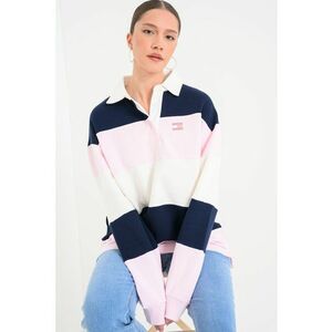 Bluza polo de trening din bumbac - Roz deschis/Bleumarin imagine