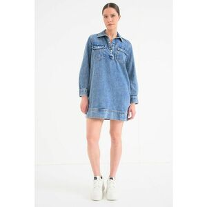 Rochie-camasa mini din denim - Albastru melange imagine