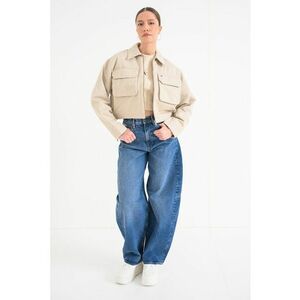 Jacheta crop cu fermoar - Maro nisip imagine