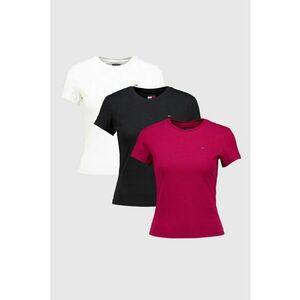 Set de tricouri slim fit de bumbac- 3 piese - Alb/Negru/Roz zmeuriu imagine