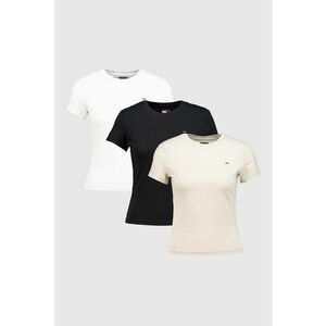 Set de tricouri slim fit de bumbac- 3 piese - Alb/Negru/Bej imagine