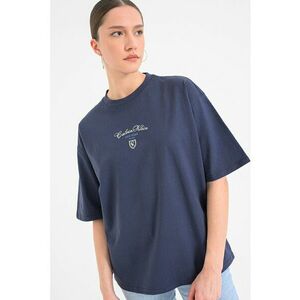 Tricou cu maneci cazute si logo - Albastru prafuit imagine