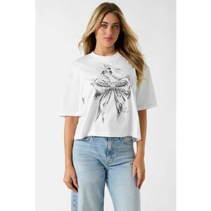 Tricou crop cu imprimeu - Alb imagine