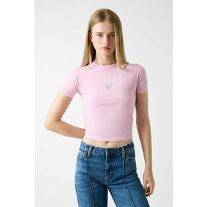 Tricou crop cambrat cu logo - Roz imagine