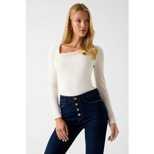Bluza slim fit cu decolteu asimetric in V - Alb imagine