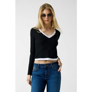 Bluza crop cu decolteu in V - Alb/Negru imagine