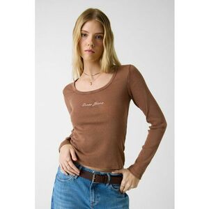Bluza cu decolteu rotund si imprimeu logo - Maro imagine