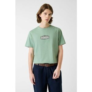Tricou din bumbac cu decolteu la baza gatului si detaliu logo - Verde pal imagine