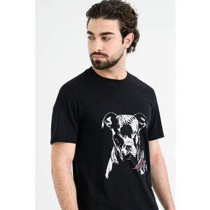 Tricou cu decolteu la baza gatului si design grafic Dubrox - Alb/Negru imagine