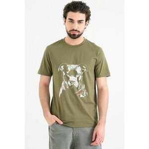 Tricou cu decolteu la baza gatului si design grafic Dubrox - Alb/Kaki inchis imagine