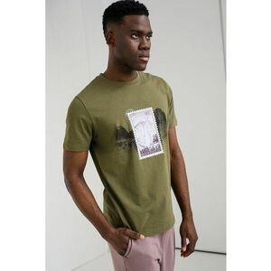 Tricou de bumbac cu imprimeu grafic Divalis - Alb/Kaki inchis imagine