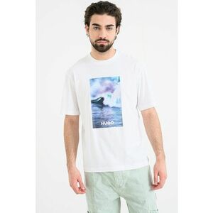 Tricou de bumbac cu imprimeu Nalotrix - Alb optic/Albastru imagine