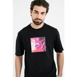 Tricou regular fit cu imprimeu frontal - Alb/Negru/Fucsia imagine