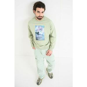 Bluza de trening de bumbac cu imprimeu - Verde deschis/Albastru imagine