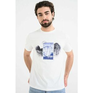 Tricou de bumbac cu imprimeu grafic Divalis - Alb/Negru/Albastru imagine