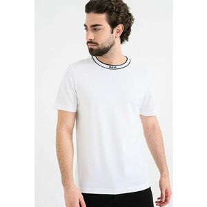 Tricou uni de bumbac cu decolteu la baza gatului - Negru/Alb optic imagine