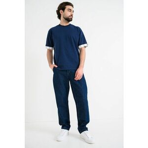 Tricou regular fit cu decolteu la baza gatului Danoto - Alb/Albastru ultramarin imagine