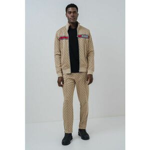 Bluza de trening cu guler mediu - monograma si fermoar - Rosu inchis/Maro camel imagine