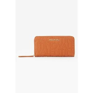 Portofel de piele ecologica cu fermoar si model monograma - Caramel imagine