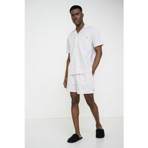 Pijama cu pantaloni scurti - model in dungi si talie ajustabila - Alb/Galben mustar imagine