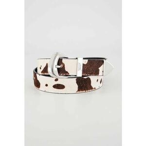 Curea de piele cu par scurt si animal print - Alb/Maro pamantiu imagine