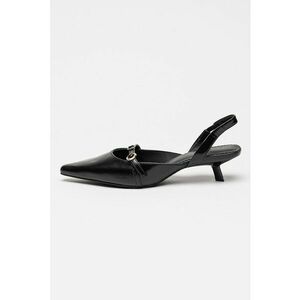 Pantofi slingback din piele cu varf ascutit si toc kitten - Negru imagine