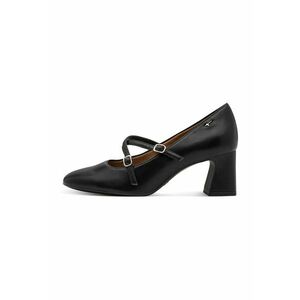 Pantofi de piele ecologica cu toc masiv si varf rotund - Negru imagine