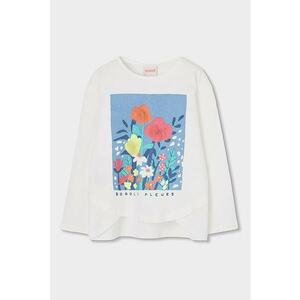 Bluza de bumbac cu terminatie asimetrica - Rosu/Albastru prafuit/Alb murdar imagine