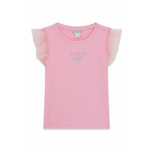 Tricou striat cu maneci cu volane - Roz pastel imagine