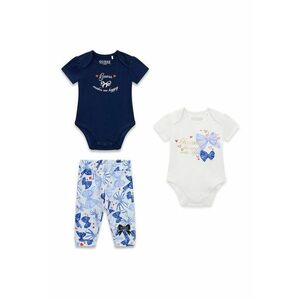Set de body-uri cu imprimeu si pantaloni - 3 piese - Albastru/Alb murdar imagine