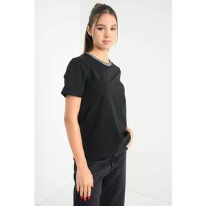 Tricou din bumbac orgaic cu decolteu rotund - Negru/Argintiu imagine