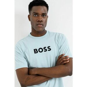 Tricou cu imprimeu logo si decolteu la baza gatului - Negru/Verde menta imagine