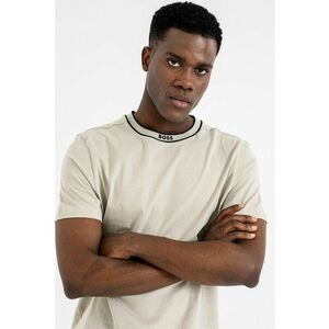 Tricou uni de bumbac cu decolteu la baza gatului - Negru/Bej imagine
