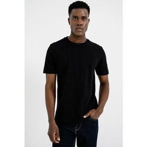 Tricou uni de bumbac cu decolteu la baza gatului - Negru imagine