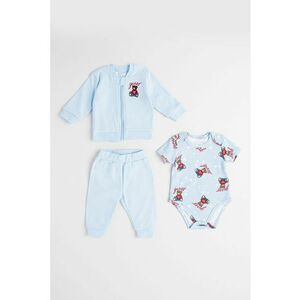 Set de body - bluza de trening si pantaloni cu imprimeu - 3 piese - Rosu/Albastru deschis imagine