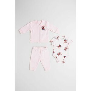 Set de body - bluza de trening si pantaloni cu imprimeu - 3 piese - Rosu/Roz pastel imagine