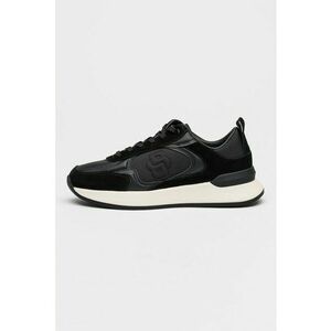Pantofi sport cu talpa wedge si insertii din piele intoarsa - Negru imagine