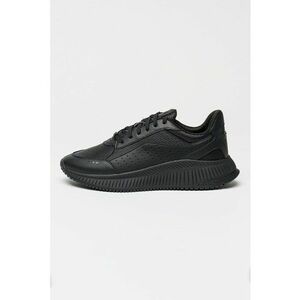 Pantofi sport din piele si material textil cu talpa wedge - Negru imagine