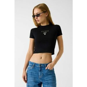Tricou crop cambrat cu logo - Negru imagine