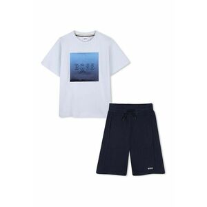 Set de tricou cu imprimeu si bermude evazate - Alb/Albastru ultramarin imagine