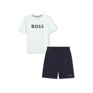 Set de tricou cu logo si pantaloni scurti cu snur - Albastru ultramarin/Verde pal imagine