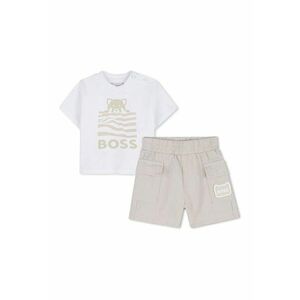 Set de tricou din amestec de in si pantaloni scurti - Alb/Maro nisip imagine