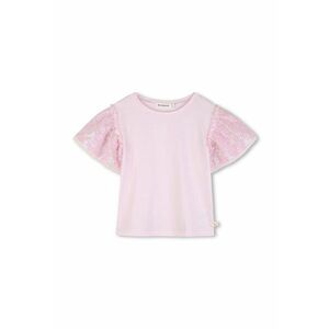 Tricou de bumbac cu maneci cu paiete - Roz pal imagine