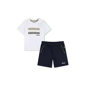 Set de tricou din amestec de bumbac si pantaloni scurti - 2 piese - Alb/Bleumarin imagine