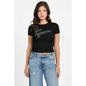 Tricou crop cu imprimeu logo - Negru imagine