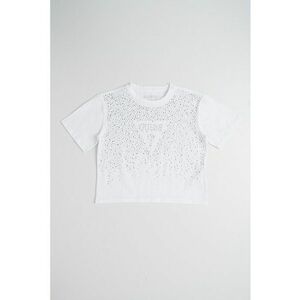 Tricou din amestec de bumbac cu strasuri - Alb/Transparent imagine