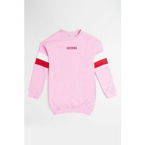 Rochie cu benzi contrastante pe maneci si logo brodat - Rosu/Alb/Roz imagine