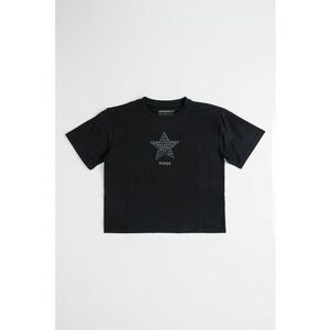 Tricou cu strasuri pe piept - Negru imagine